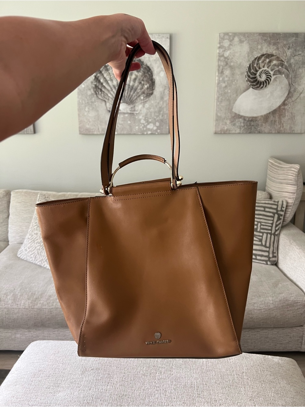 Vince Camuto Cognac Leather Tote with Top Handle
